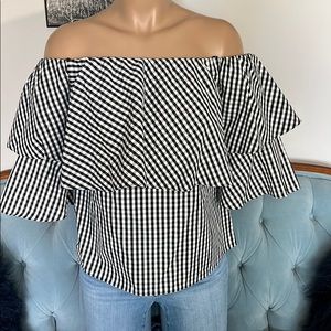 Wayf  off shoulder gingham Gracie top